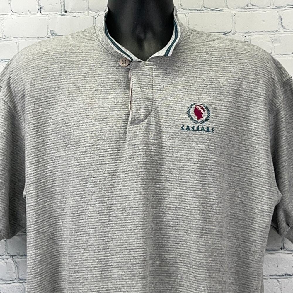 Vintage 90s Caesars Palace Casino Henley T Shirt Gray Las Vegas USA M Medium